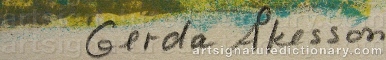 Authentic signature by Gerda ÅKESSON on  artwork