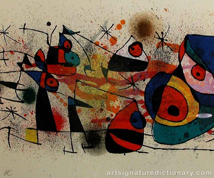 Close-up details showing Joan MIRO signature forgery characteristics