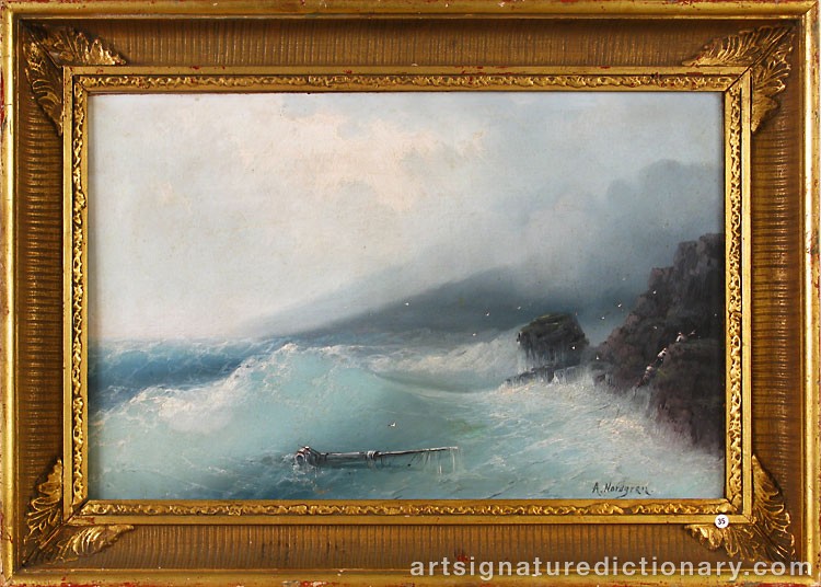 Close-up details showing Axel Wilhelm NORDGREN signature forgery characteristics