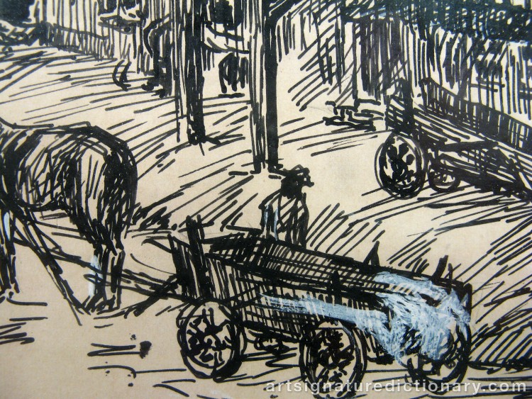 Close-up details showing Max LIEBERMANN signature forgery characteristics