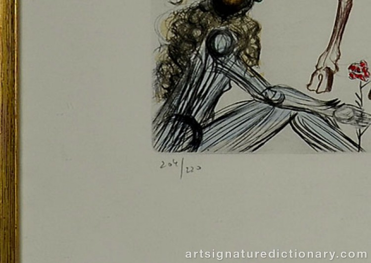 Close-up details showing Salvador DALI signature forgery characteristics