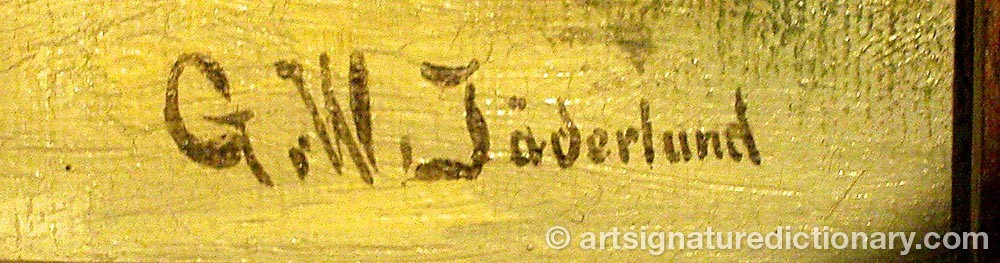 Authentic signature by G W JÄDERLUND on  artwork
