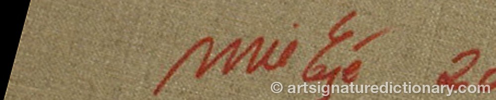 Authentic signature by Mie EJE on  artwork