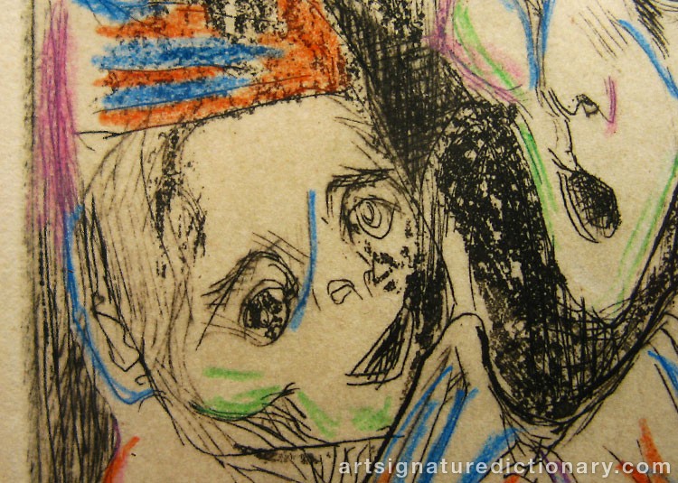 Close-up details showing Edvard MUNCH signature forgery characteristics