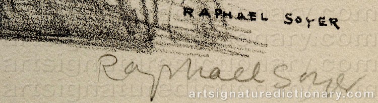 Authentic signature by Raphael SOYER on Drawing/Graphic/Print artwork