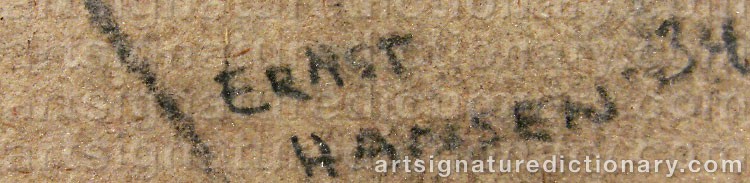 Authentic signature by Ernst HANSEN on  artwork