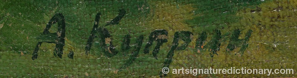 Authentic signature by Alexander Vasilievich KUPRIN on  artwork