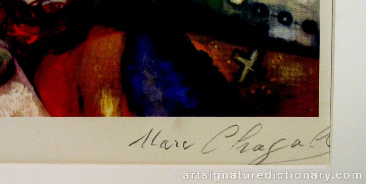 Close-up details showing Marc CHAGALL signature forgery characteristics