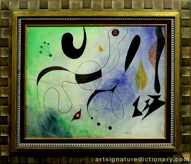 Close-up details showing Joan MIRO signature forgery characteristics