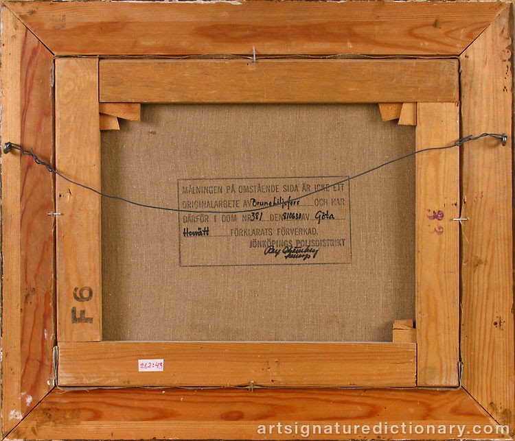 Close-up details showing Bruno LILJEFORS signature forgery characteristics