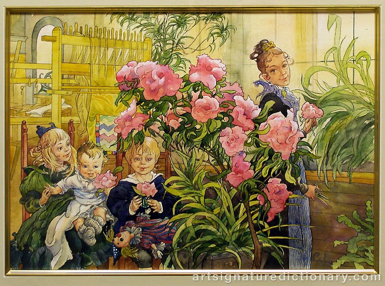 Close-up details showing Carl LARSSON signature forgery characteristics