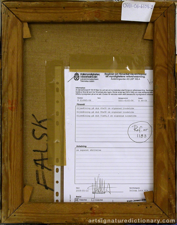 Close-up details showing Bengt LINDSTRÖM signature forgery characteristics