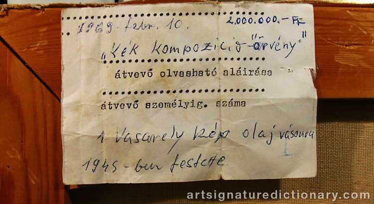 Close-up details showing Victor VASARELY signature forgery characteristics