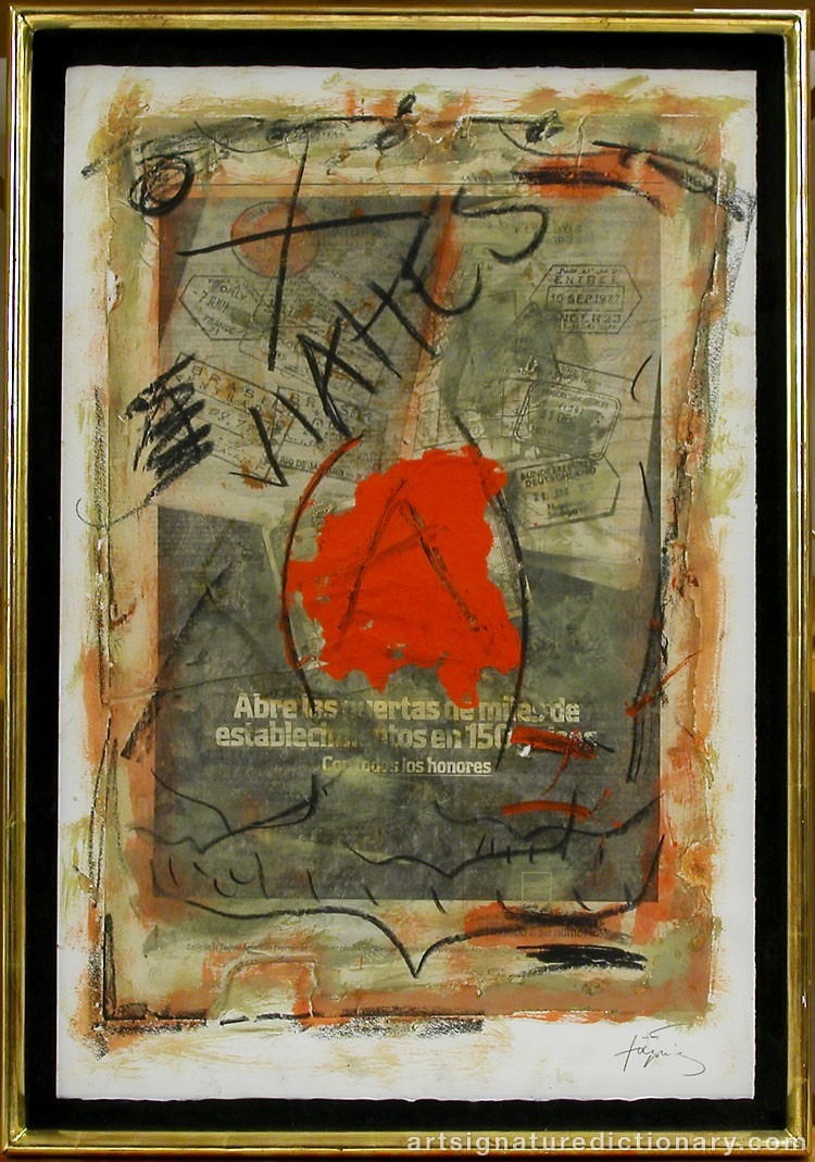 Close-up details showing Antoni TAPIES signature forgery characteristics