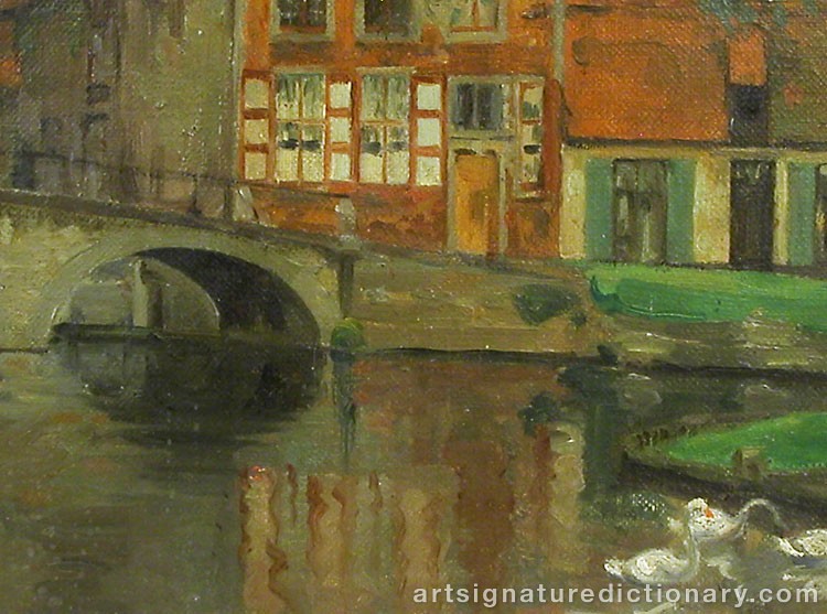 Close-up details showing Frits THAULOW signature forgery characteristics