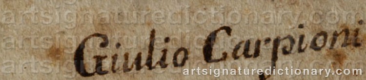 Authentic signature by Giulio CARPIONI on  artwork