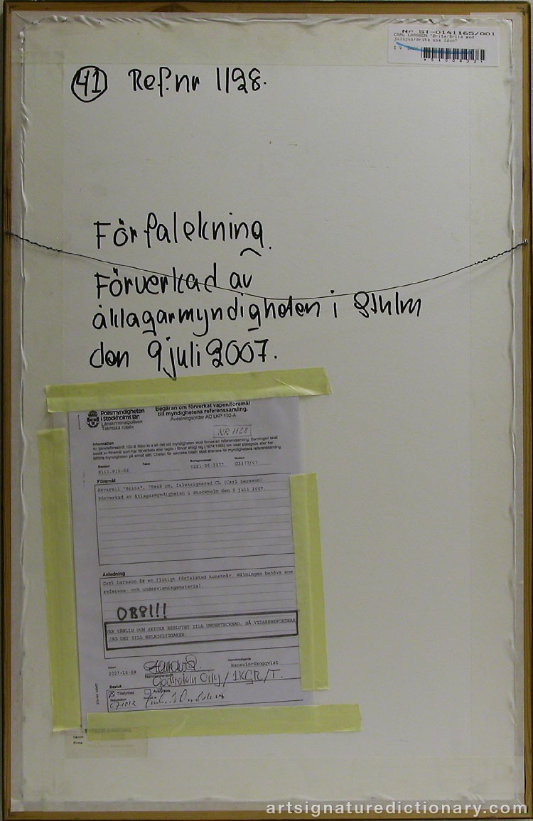 Close-up details showing Carl LARSSON signature forgery characteristics