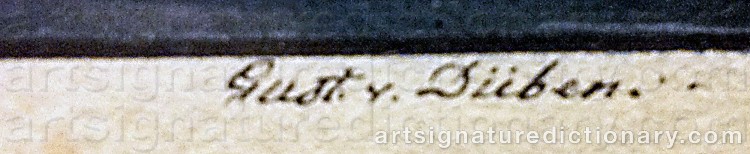 Authentic signature by Gustav Von DÜBEN on Drawing/Graphic/Print artwork