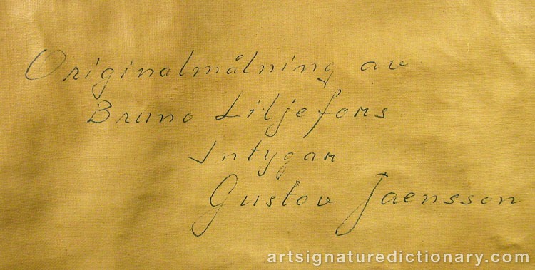 Close-up details showing Bruno LILJEFORS signature forgery characteristics