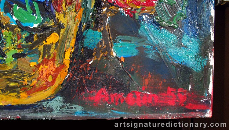 Close-up details showing Albin AMELIN signature forgery characteristics