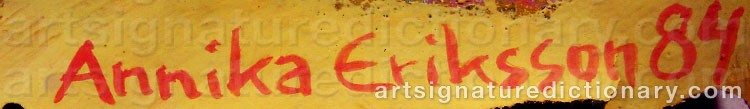 Authentic signature by Annika ERIKSSON on  artwork