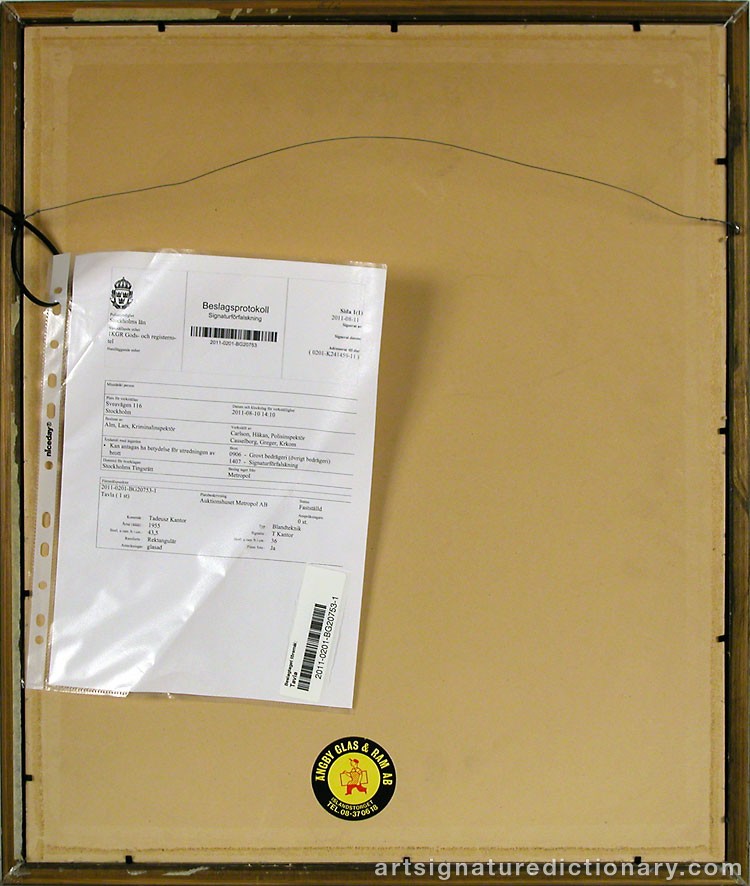 Close-up details showing Tadeusz KANTOR signature forgery characteristics