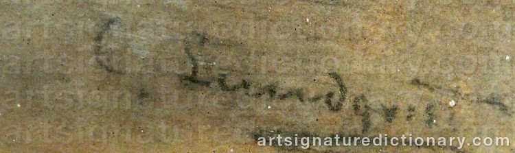 Authentic signature by Gustaf LUNDQVIST on  artwork