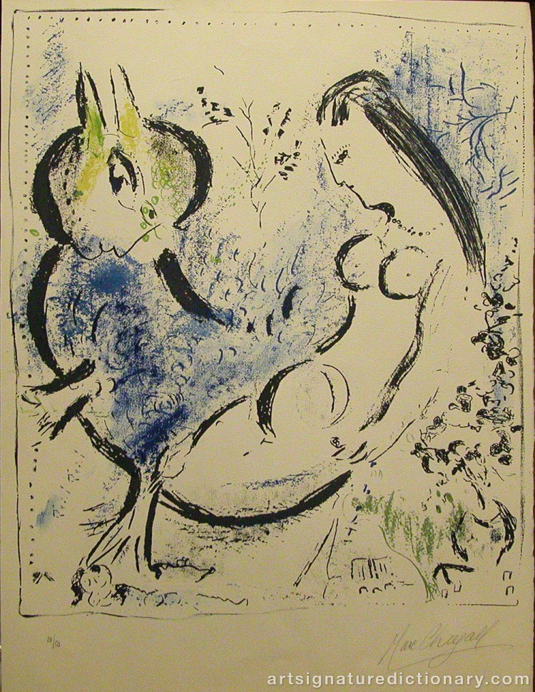 Close-up details showing Marc CHAGALL signature forgery characteristics