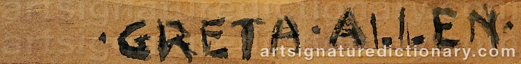 Authentic signature by Greta ALLEN on  artwork