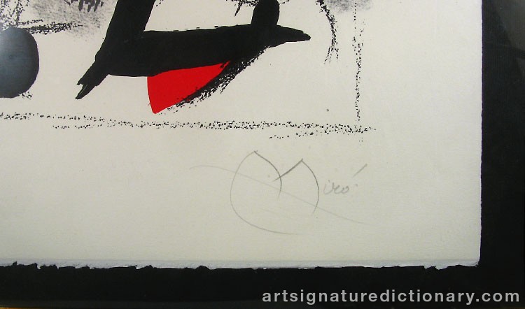 Close-up details showing Joan MIRO signature forgery characteristics