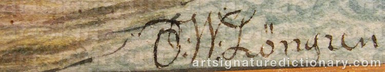 Authentic signature by Otto Wilhelm LÖNNGREN on  artwork