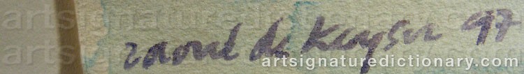 Authentic signature by Raoul De KEYSER on artwork