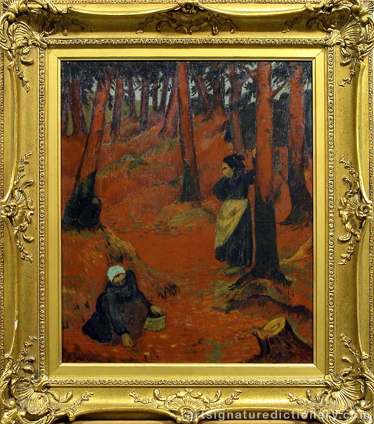 Close-up details showing Paul GAUGUIN signature forgery characteristics