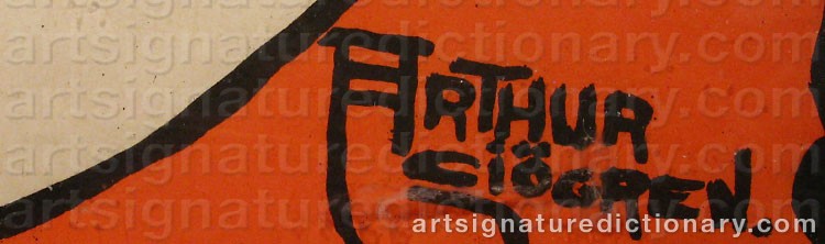 Authentic signature by Arthur SJÖGREN on  artwork