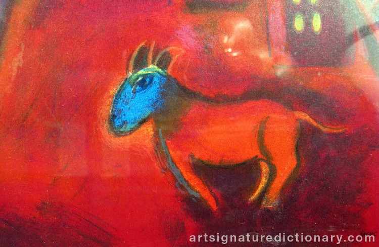 Close-up details showing Marc CHAGALL signature forgery characteristics