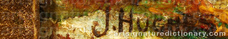 Authentic signature by J. HUGHES on  artwork