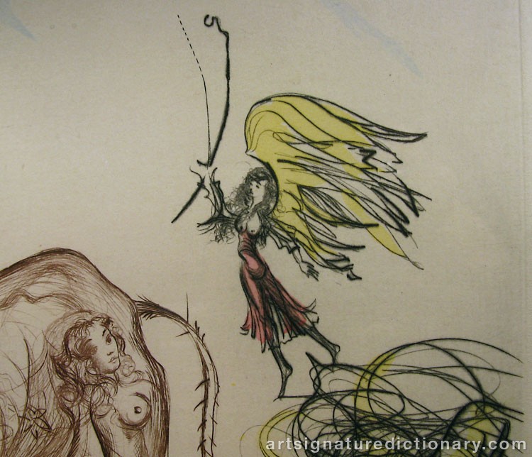 Close-up details showing Salvador DALI signature forgery characteristics