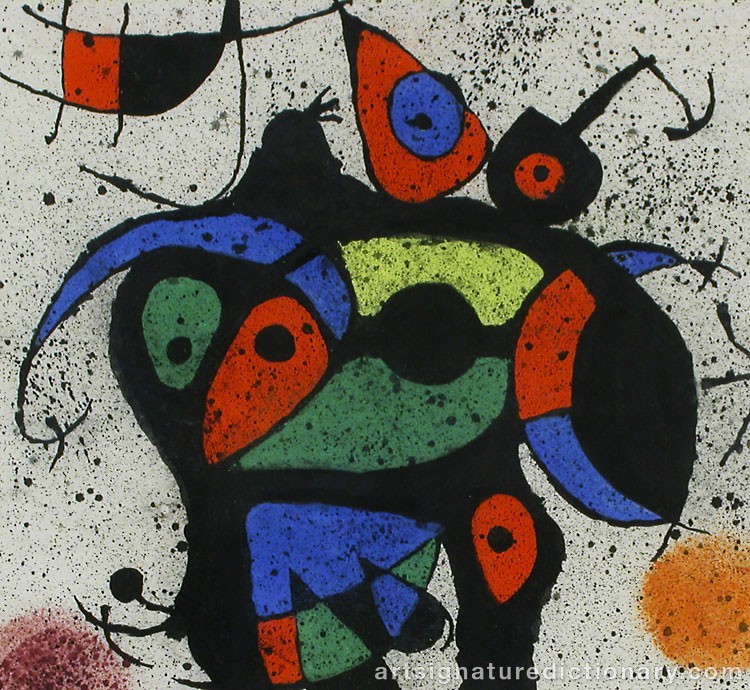 Close-up details showing Joan MIRO signature forgery characteristics