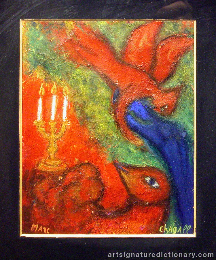 Close-up details showing Marc CHAGALL signature forgery characteristics