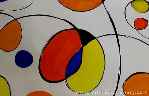 Close-up details showing Alexander CALDER signature forgery characteristics