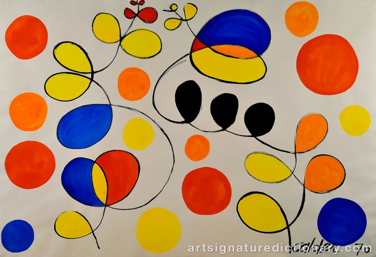Close-up details showing Alexander CALDER signature forgery characteristics
