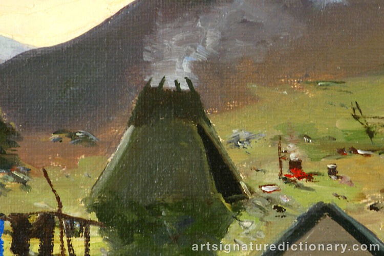 Close-up details showing Nils Nilsson (Sami Artist) SKUM signature forgery characteristics