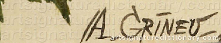 Authentic signature by Aleksander GRINEV on  artwork