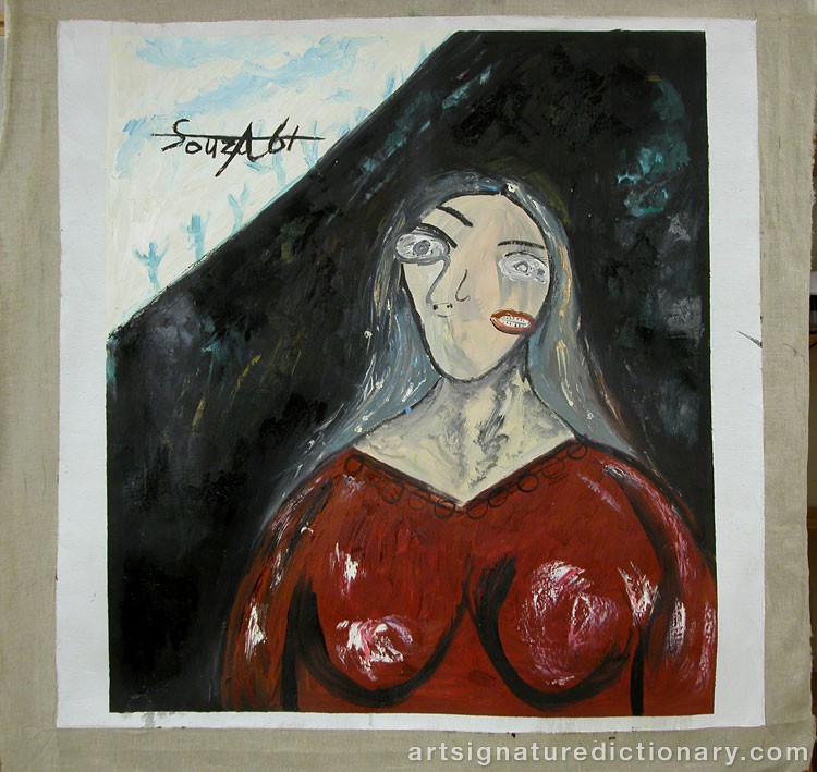 Close-up details showing Francis Newton SOUZA signature forgery characteristics