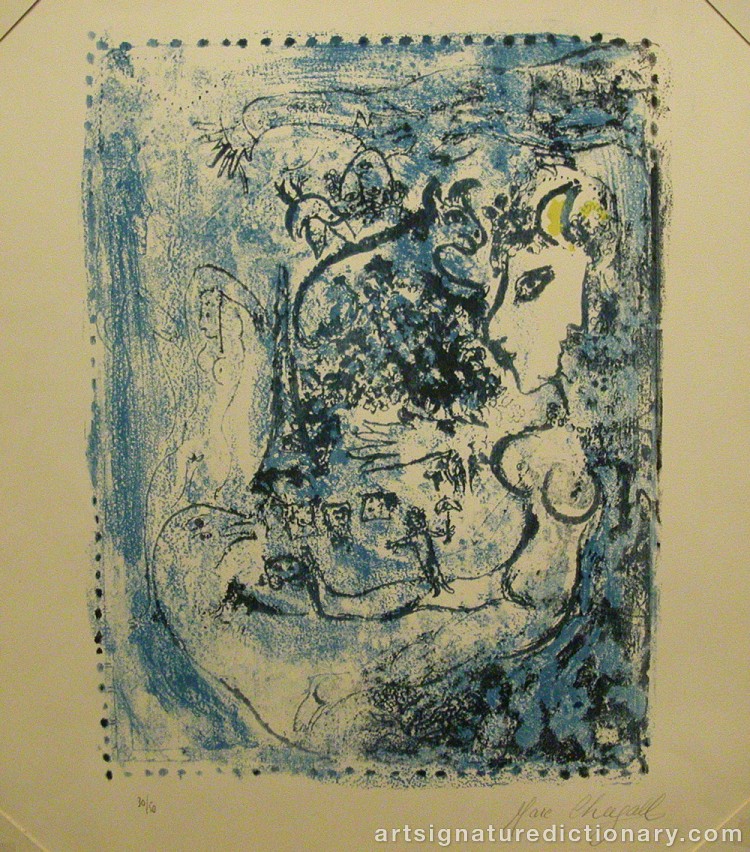 Close-up details showing Marc CHAGALL signature forgery characteristics