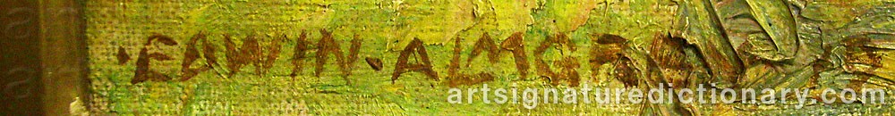 Authentic signature by Edvin ALMGREN on  artwork