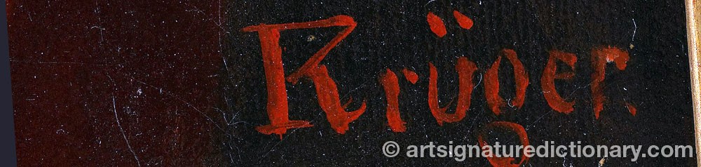 Authentic signature by Franz KRÜGER on  artwork