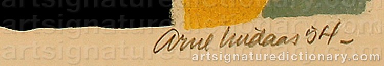 Authentic signature by Arne LINDAAS on  artwork
