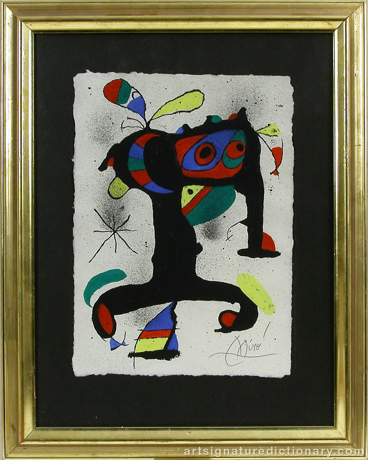 Close-up details showing Joan MIRO signature forgery characteristics