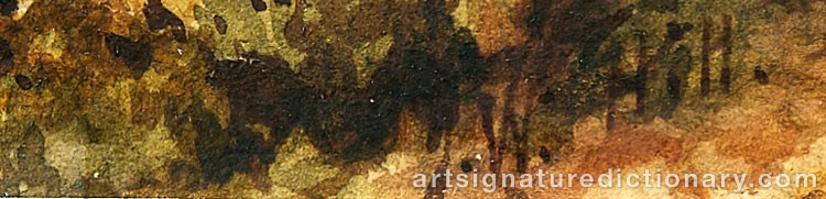 Authentic signature by John William HILL on  artwork